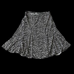 Y2K KC Stevens Animal Print A-Line Skirt Black White Elastic Waist Knee‎ Length